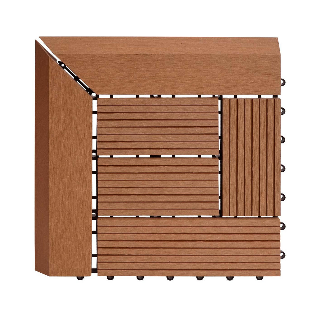 WPC ECK-BODENFLIESE + Abschluss 30x30cm Teak versetzt - Teakfarben, Kunststoff (30/30/2cm) - BERLINLODGE