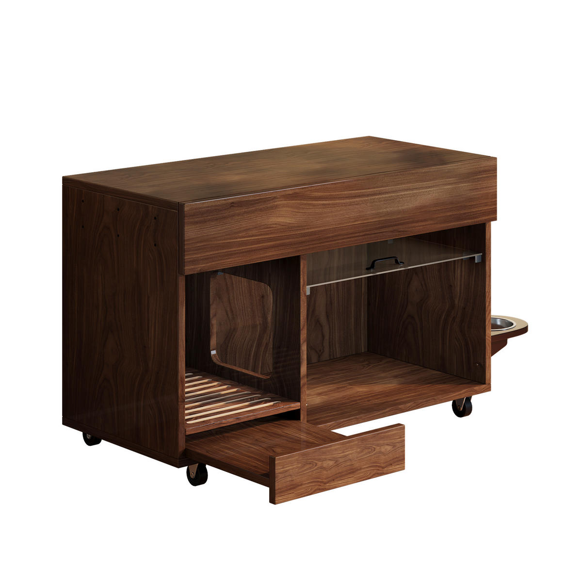 SIDEBOARD Nussbaumfarben aus MDF 100×45,5×67cm als Katzenkloschrank mit Sandablassschale und Futterschalen - Nussbaumfarben, Holzwerkstoff (45.5/67/100cm) - Luhomfu