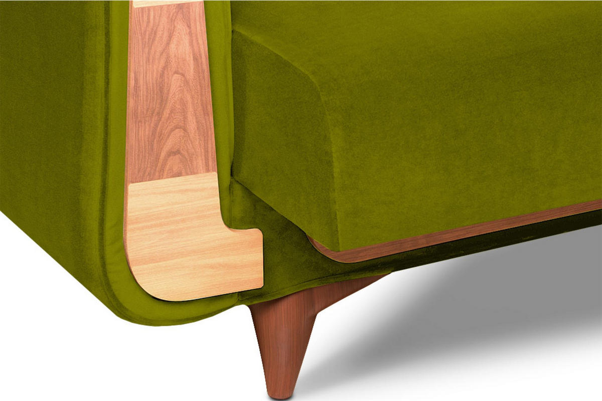 3-SITZER-SCHLAFSOFA GUSTAVO mit Armlehnen, grün - Braun/Olivgrün, Holz/Holzwerkstoff (230/98/98cm) - KONSIMO®