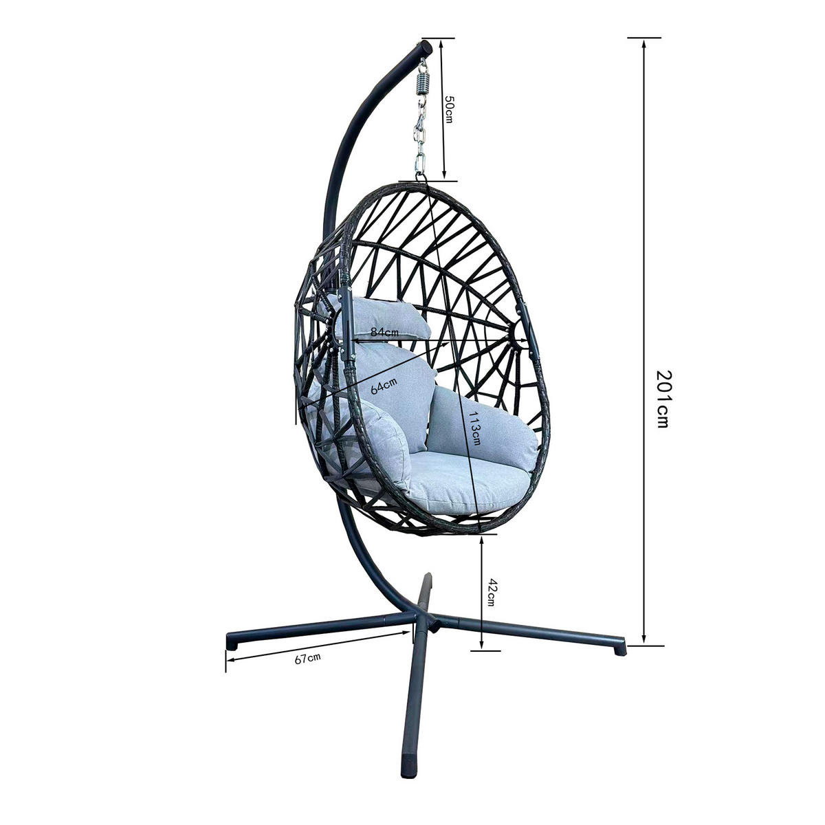 HÄNGESESSEL Grau 128/128/200 cm - Grau, Metall (128/200/128cm) - Mobili Rebecca