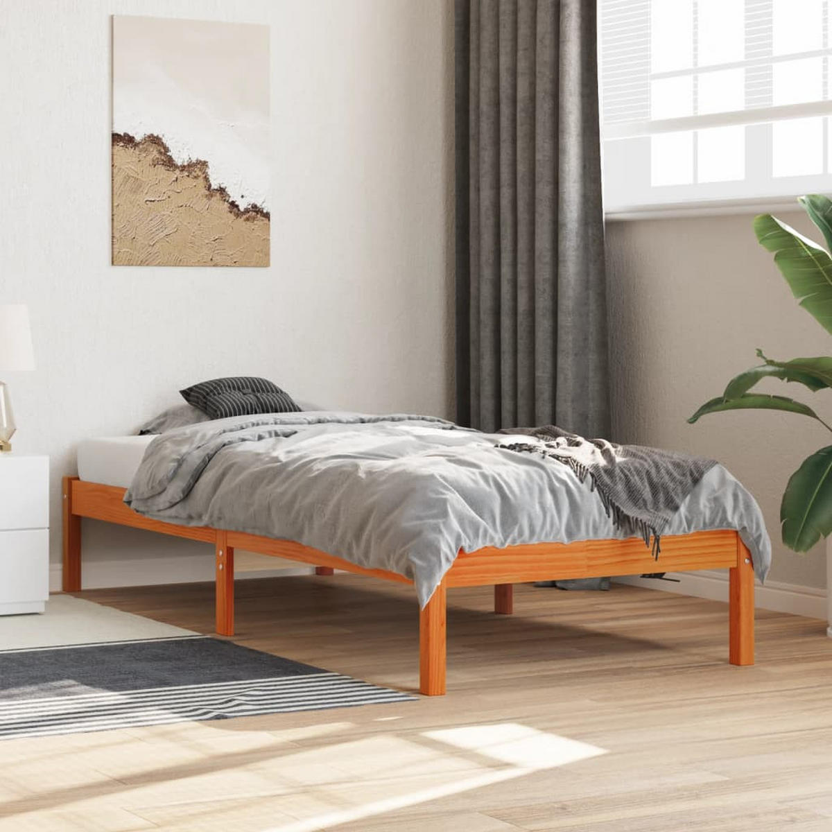 MASSIVHOLZBETT Ohne Matratze Wachsbraun 90/200 Kiefernholz - Braun, Holz (90/200cm) - vidaXL
