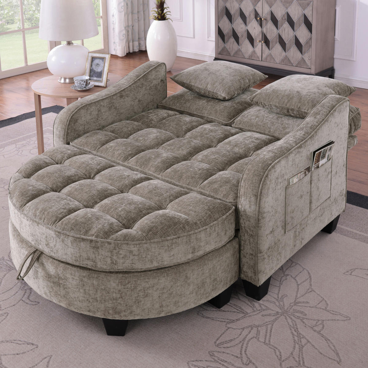 SOFA-BETT 132/129/93 cm aus Eukalyptusholz mit Aufbewahrungshocker Braun - Braun, Holz (129/93/132cm) - Modenvie
