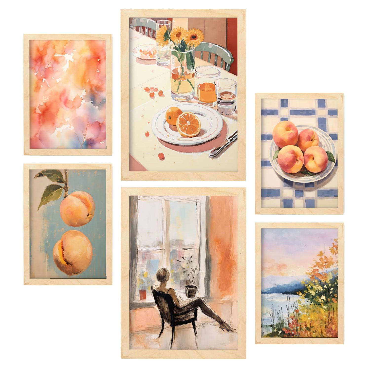 POSTER Set Mit 6 Vom Fenster A3 & A4 Rahmen Aus Hellem Holz - Beige, Papier (29/3cm) - Nacnic