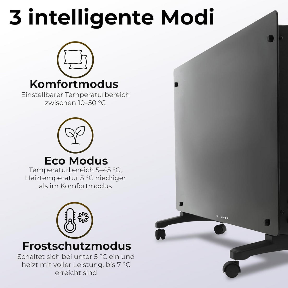 KONVEKTOR 2500 W WLAN Heizgerä - Schwarz, Kunststoff/Metall (25/55/85cm) - KLAMER