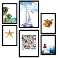 POSTER Set Mit 6 Dekoratives, Blatt Mit Marineblauer A3 & A4 Schwarzer Rahmen - Schwarz, Papier (29/3cm) - Nacnic