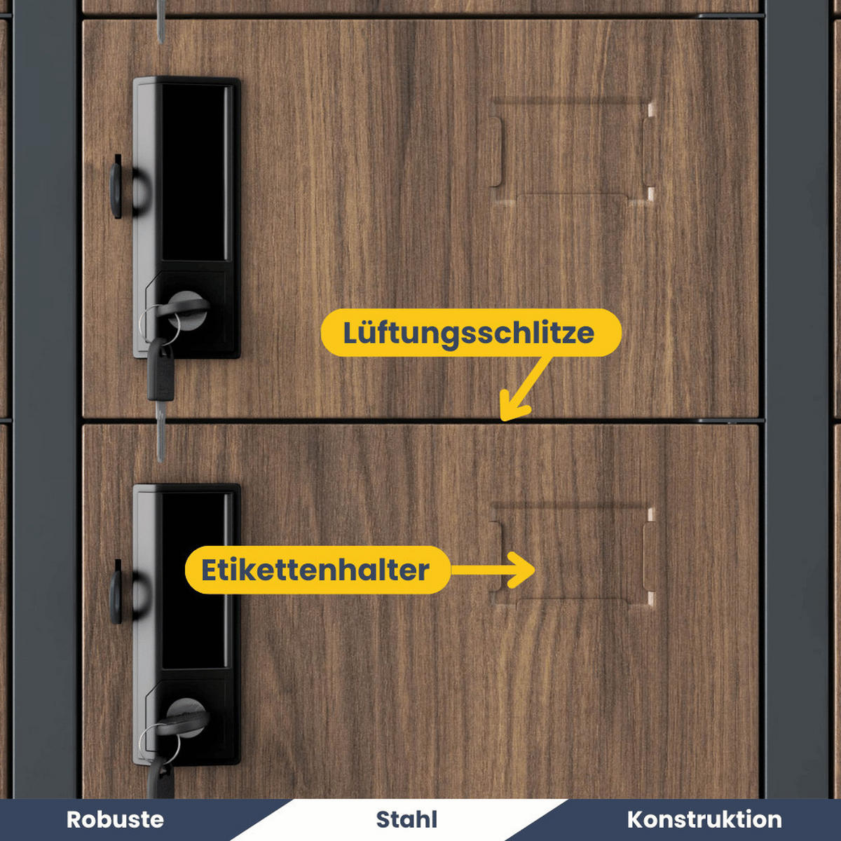 SCHLIESSFACHSCHRANK Spind PORTO 33 Fächer185x90x45cm Anthrazit-Nussbaum - Anthrazit, Metall (90/185/45cm) - DELUKE