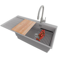 GRANITSPÜLE Sydney, 2-er set Grau 90/50 cm 1 Becken + Küchenarmatur 38/14 cm + Ablauf-Set + Küchenzubehörset ab 60er Unterschrank - Chromfarben/Beige, Kunststoff (90/20/50cm) - Primagran