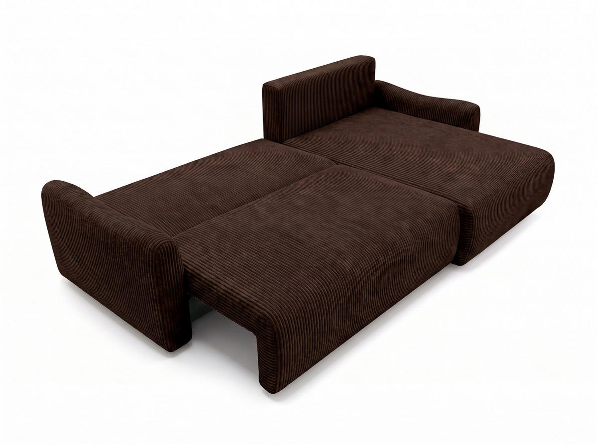 ECKSOFA Mit Schlaffunktion, Cordstoff Poso, Braun, Rechts, JAPANDI - Braun, Holz (262/145cm) - Kaiser Möbel