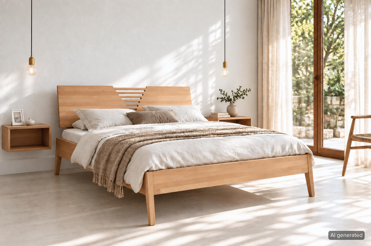 MASSIVHOLZBETT Wolomin in Naturfarben, Buche-lackiert, 180x200 - Buchefarben, Holz/Buchenholz (180/200cm) - Visby