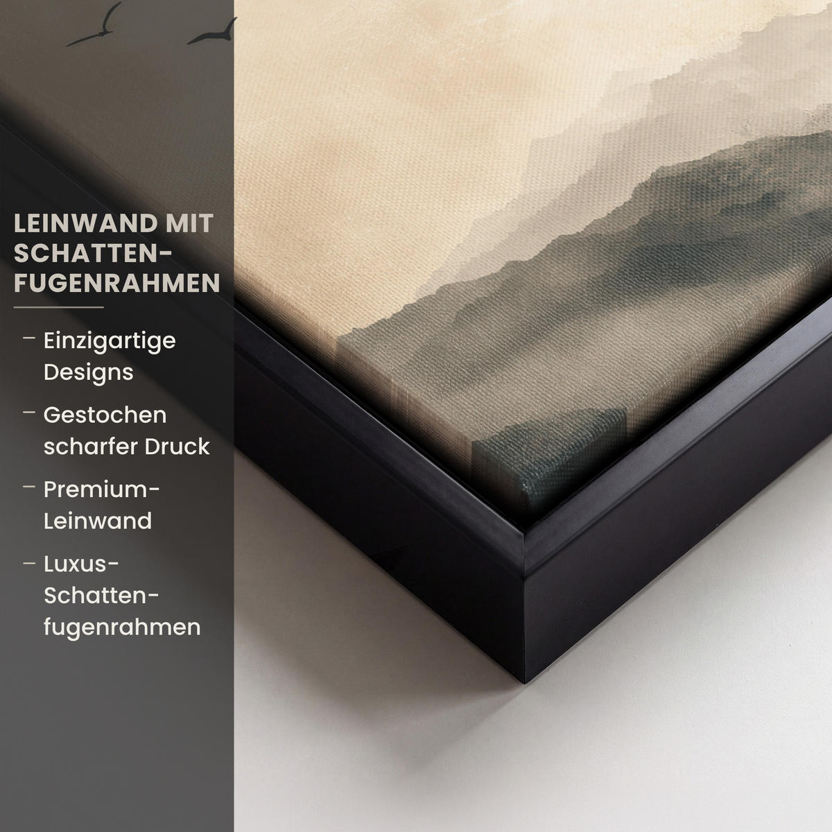 LEINWAND Bilder mit Rahmen - Landschaft - Japandi - Vogel - 40x30 - Beige, Textil (40/30cm) - MuchoWow
