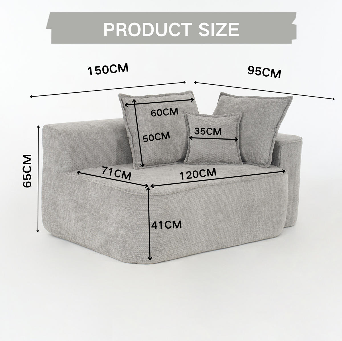 2-SITZER Sofa aus Chenille in Grau mit Seitentaschen - Grau, Textil (95/65/150cm) - Modfu
