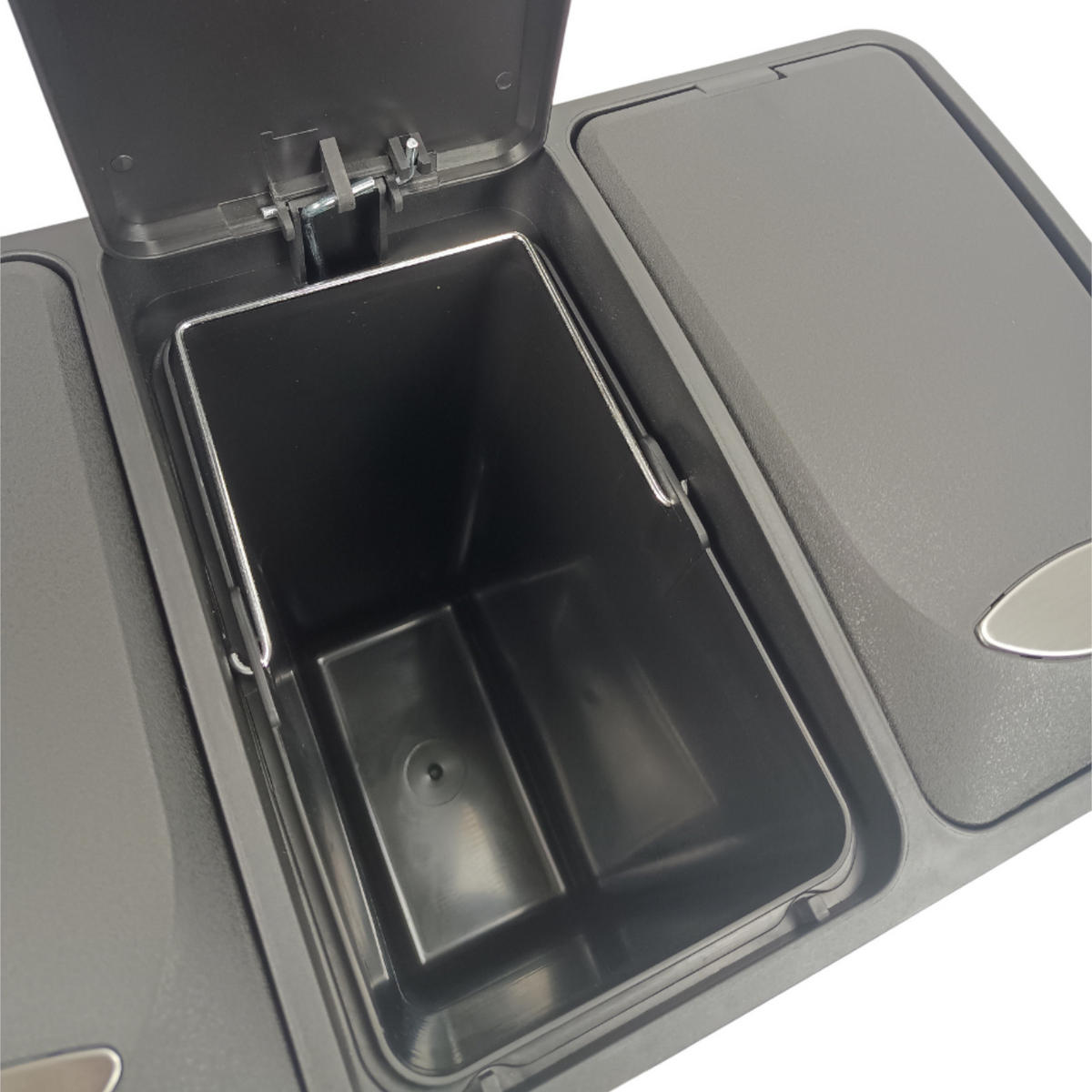 ABFALLSAMMLER 3-tlg. Edelstahl Schwarz 46,5/29,5/65 cm 24L - Silberfarben/Multicolor, Metall (46.5/40.5/29.5cm) - Begryf