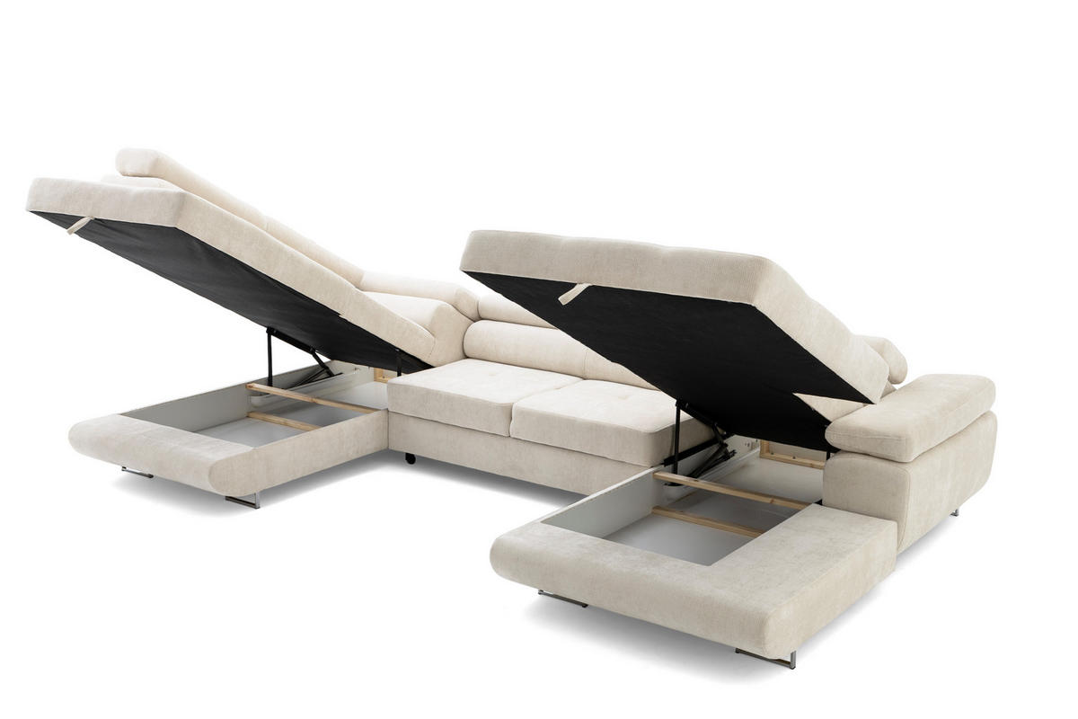 ECKSOFA U-Form WILD U Links mit Schlaffunktion 130x260 Chenille Beige - Beige/Silberfarben, Holz/Textil (350/90/203cm) - Muffo