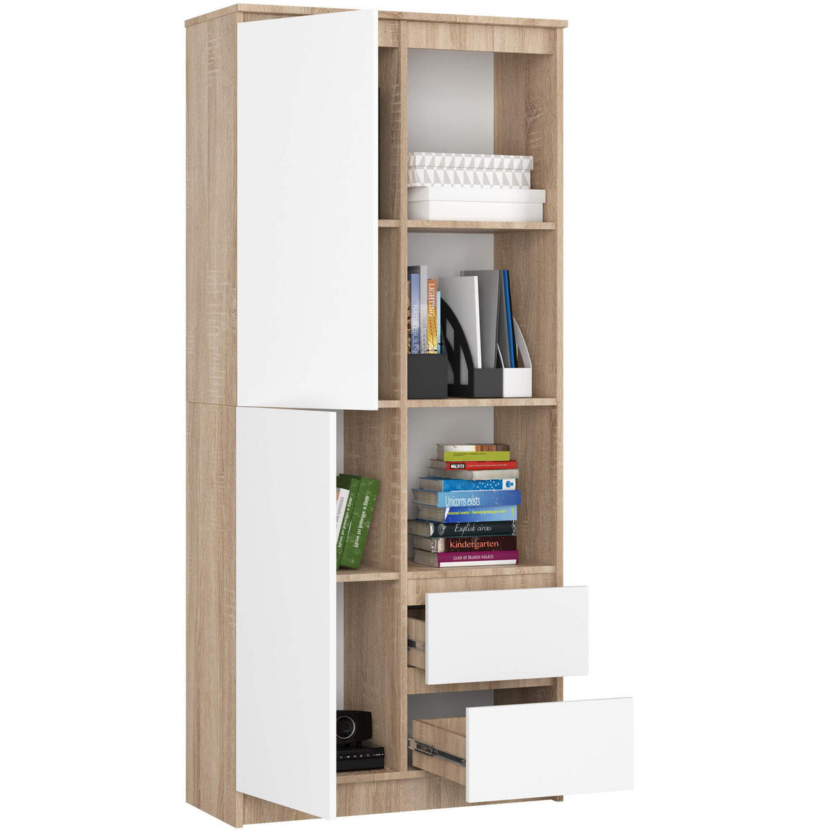 MEHRZWECKSCHRANK Sonoma Eiche, Weiß 80x180x35 cm - Weiß/Sonoma Eiche, Holzwerkstoff (80/180/35cm) - Akord