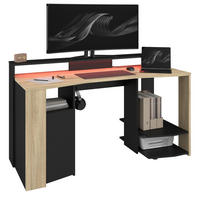 GAMINGTISCH Eiche, schwarz 152 cm, Gamer Schreibtisch inklusive LED mit Farbwechsel - Eichefarben/Schwarz, Holzwerkstoff/Metall (62/152/88cm) - Parisot Meuble