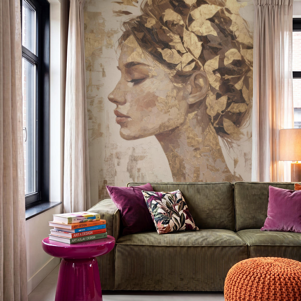 TAPETE - Frau - Gold - Abstrakt - Textur - 140x220 cm - Goldfarben, Papier (140/220cm) - OnlyWow