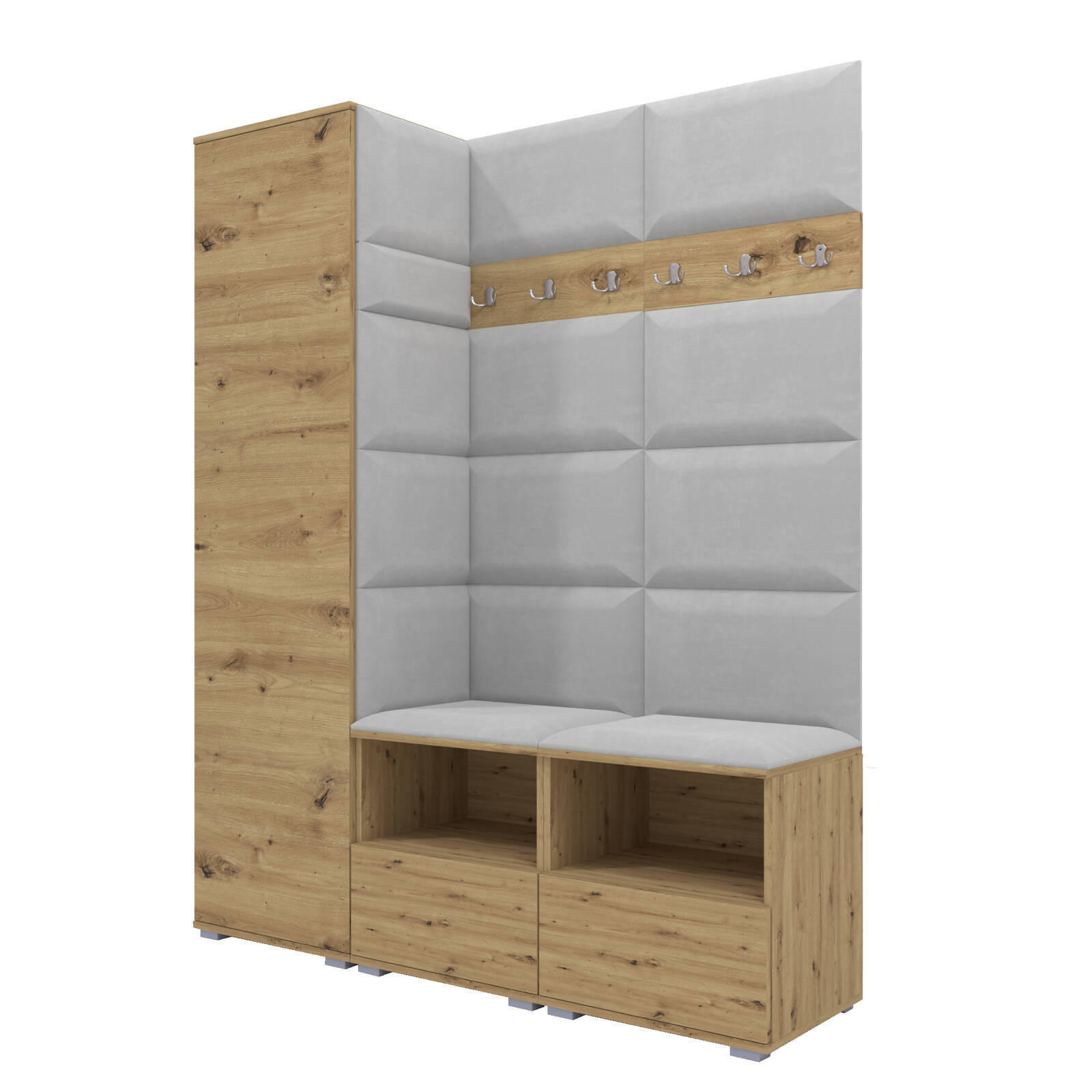XXXLutz Garderoben-Set Eiche Artisan, Grau 150x187x40 cm