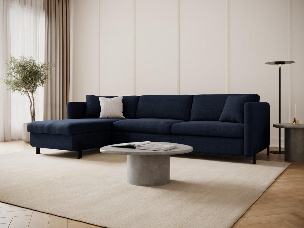 ECKSOFA ausklappbar links mit Container Gloria aus strukturiertem Stoff blau 4 Sitzplätze - Blau, Textil (260/170cm) - Micadoni