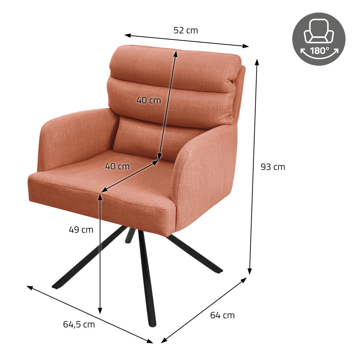 ESSZIMMERSTUHL 4er Set drehbar Orange Stoffbezug - Schwarz/Orange, Textil/Metall (64.5/93/64cm) - ML-DESIGN