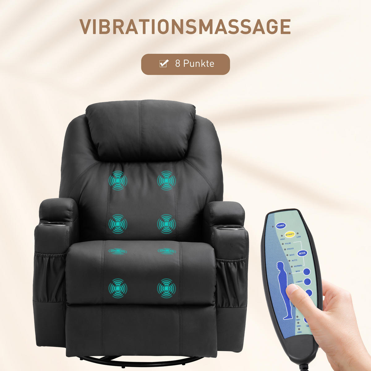 MASSAGESESSEL Fernsehsessel Elektrisch Relaxsessel 5 Massage-Modi Schwarz - Schwarz, Kunststoff/Metall (92/109/84cm) - HOMCOM
