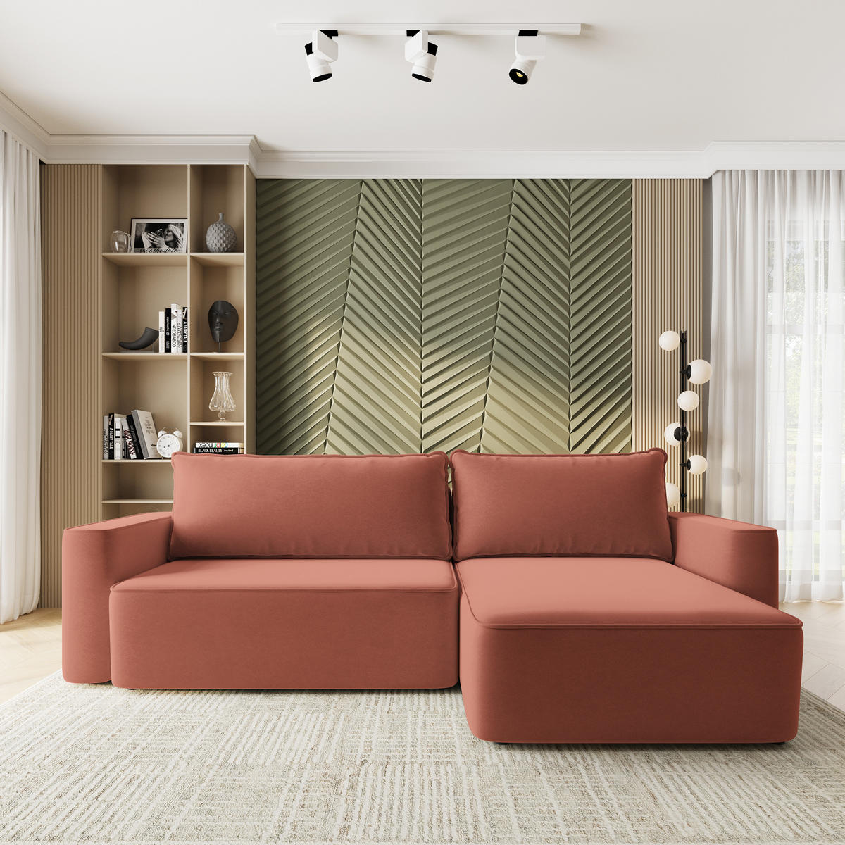 ECKSOFA BELARO CL Koralle Samtstoff mit Schlaffunktion - Koralle, Holzwerkstoff/Textil (280/162cm) - MASSENO