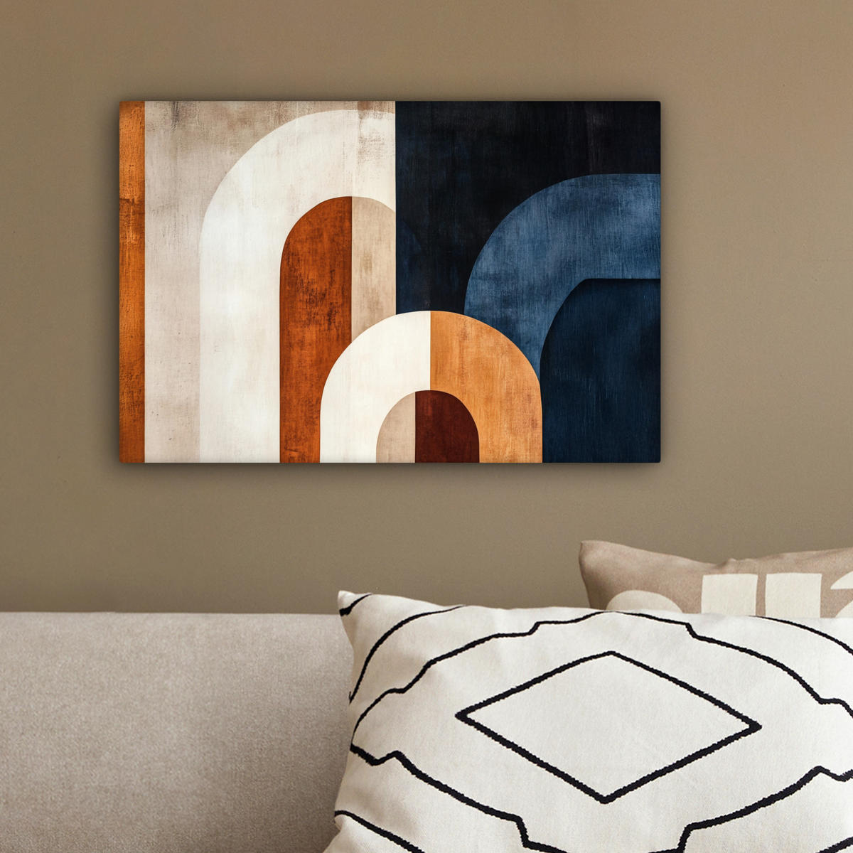 LEINWANDBILD Abstrakt - Formen - Dunkelblau 30x20 cm - Cognac, Textil (30/20cm) - MuchoWow