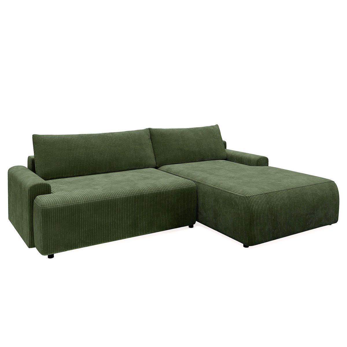 ECKSOFA mit Schlaffunktion - Longchair - Schwarz/Grün, Kunststoff/Textil (253/167cm) - home24
