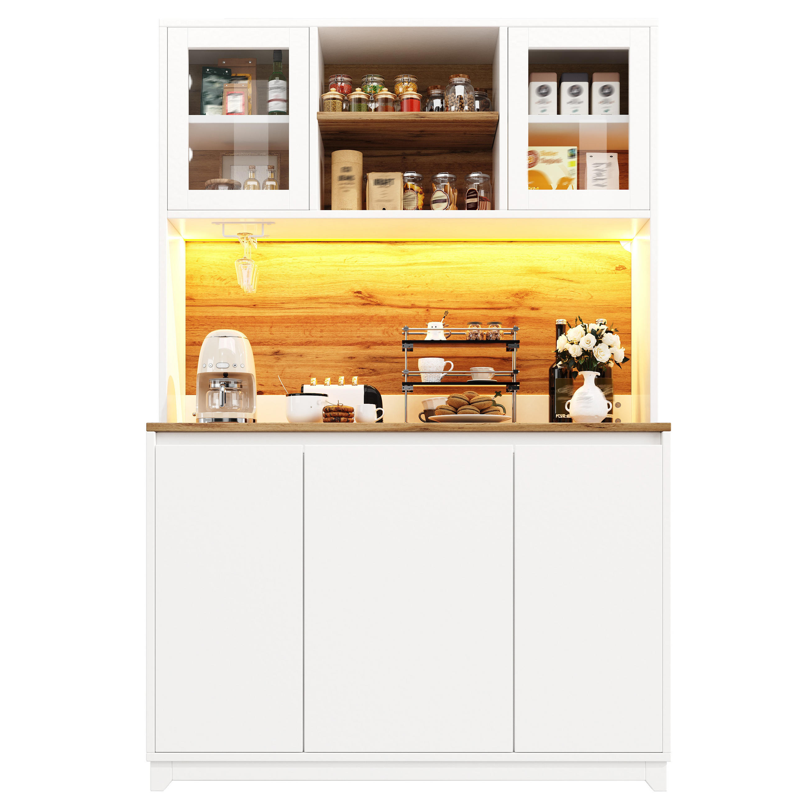 KÜCHENSCHRANK Hoch LED Acryltüren Sideboard Weiß - Weiß, Metall (120/180/40cm) - FLIEKS