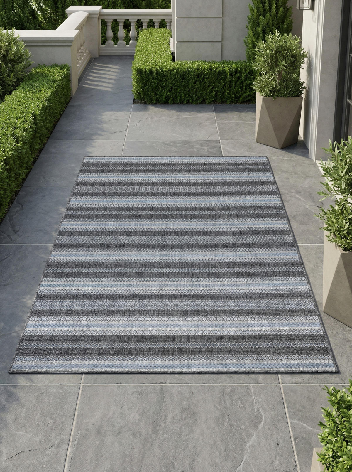 TEPPICH Outdoor Flachgewebe Vintage-Look Polypropylen Balkon Schwarz Rechteckig 160x230 - Grau, Textil (160/230cm) - KADIMA DESIGN