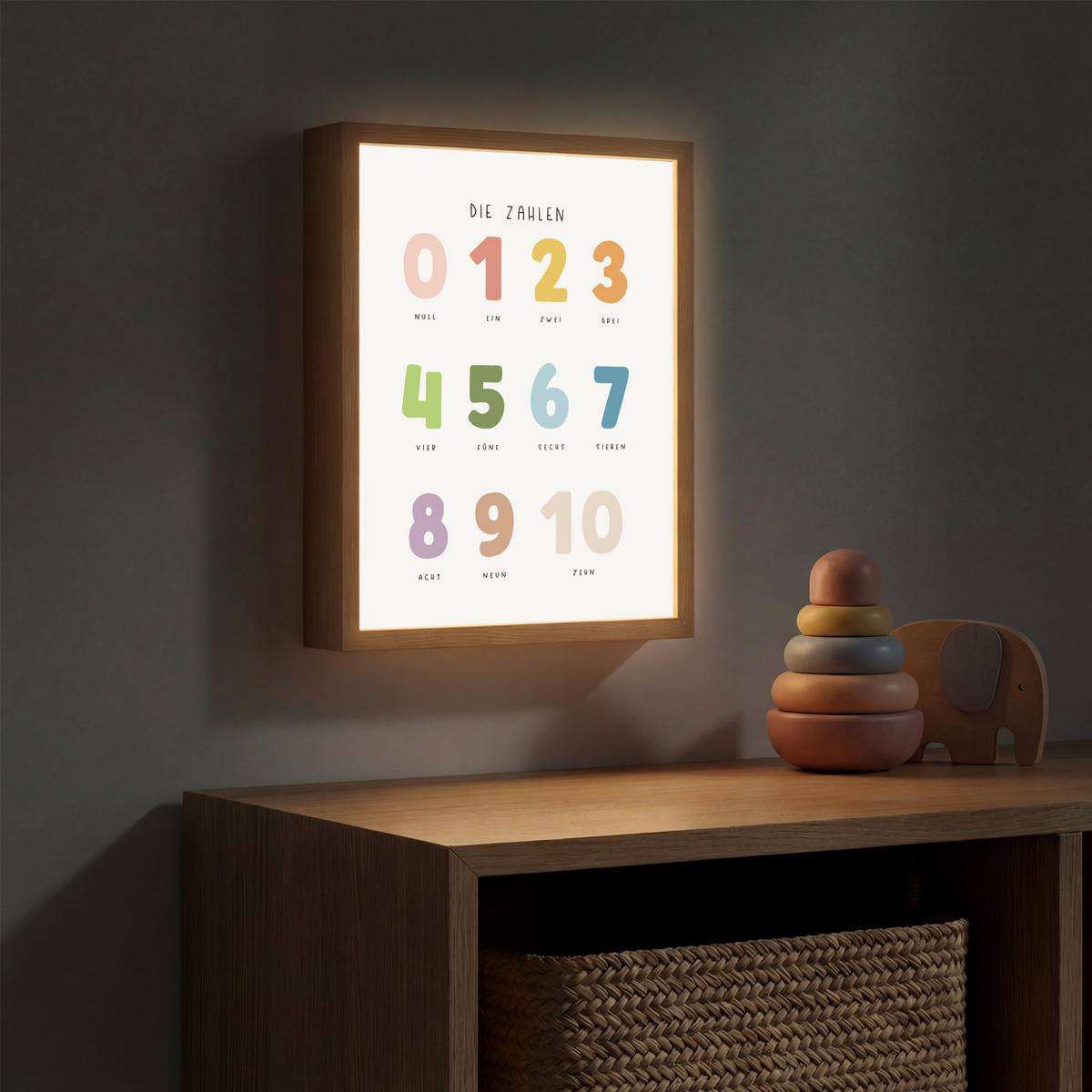NACHTTISCHLAMPE MIT AKKU Pädagogisch - Zählen lernen - Weiß - Farben - 1-10 30x40 cm - Weiß, Holzwerkstoff (8/30/40cm) - OnlyWow