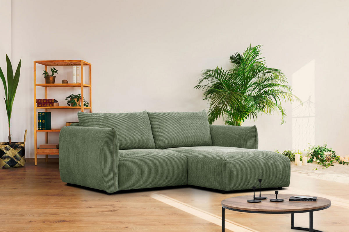 ECKSOFA TAUER 3-Sitzer, olivgrün - Schwarz/Olivgrün, Holzwerkstoff/Kunststoff (206/173cm) - Courtois Laville