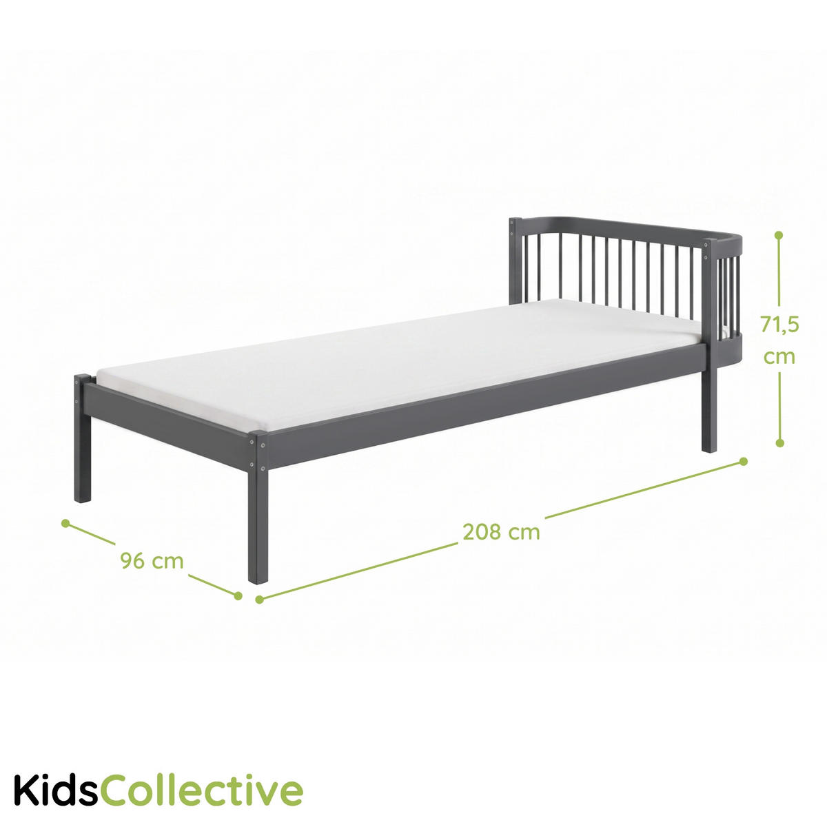 KINDERBETT 90x200 cm in Graphit - Graphitfarben, Holz (90/200cm) - Kids Collective