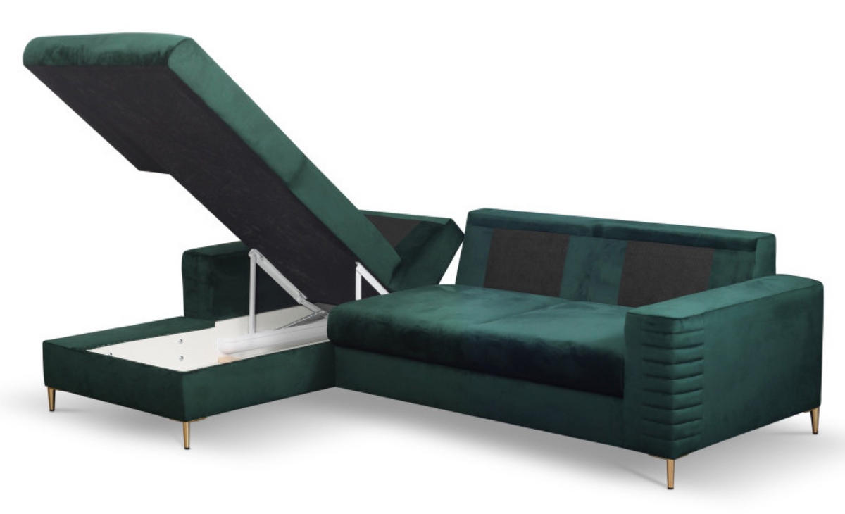 ECKSOFA Grün OLI Ausziehbar Mit Kopfstütze Und Bettkasten Links - Grün, Textil (253/165cm) - Sepro Meble