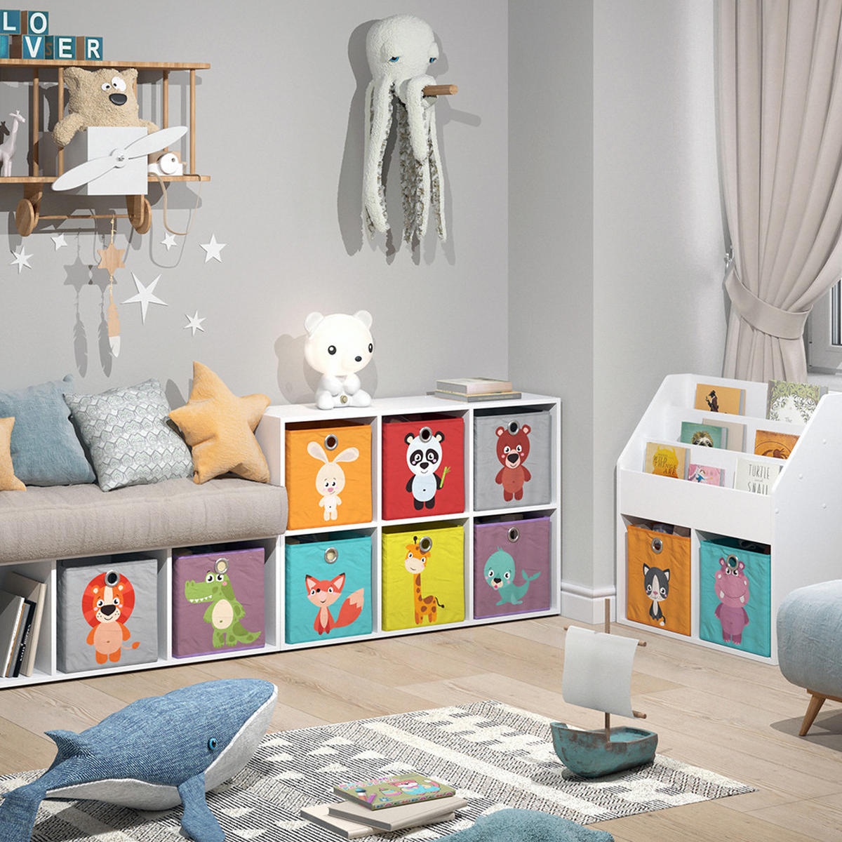 KINDERREGAL Weiß 72 x 107.8 cm mit 6 Faltboxen - Weiß, Holzwerkstoff (72/107.8/29cm) - Vicco