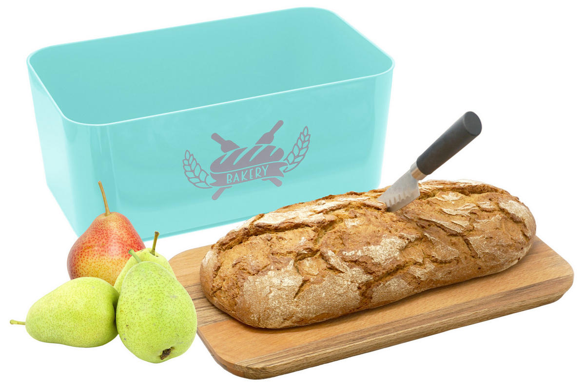 BROTKASTEN mit Bambus Schneidebrett türkis - Türkis, Kunststoff (15/22/36cm) - Lashuma