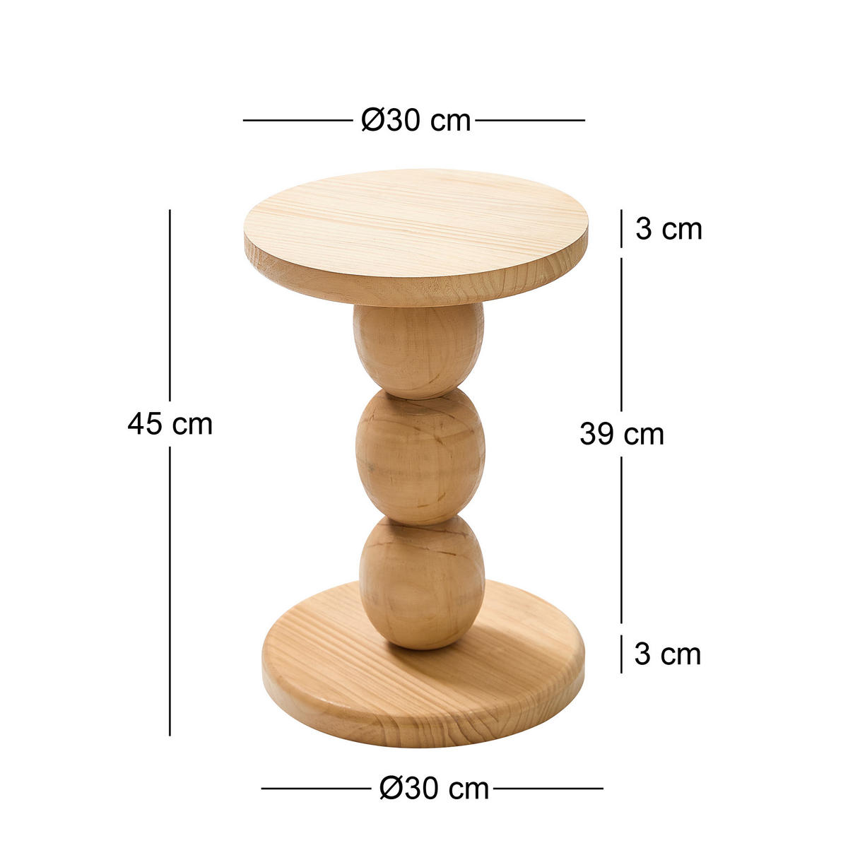 BEISTELLTISCH Rund Braun 50 x 50 x 37 cm - Braun, Holz (30/30/45cm) - Nordlys
