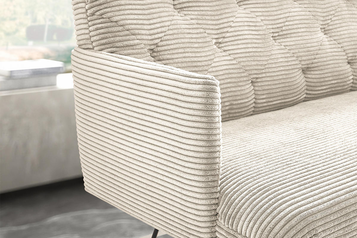 ESSZIMMERBANK CHARME Cremeweiß Cord - Creme, Textil (166/85/69cm) - KAWOLA