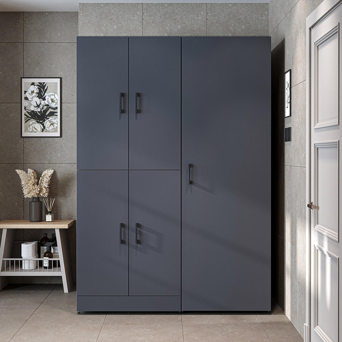 WASCHMASCHINENSCHRANK DORA-I 130cm Breit, 186cm Hoch - Anthrazit, Holzwerkstoff (130/186/73.8cm)