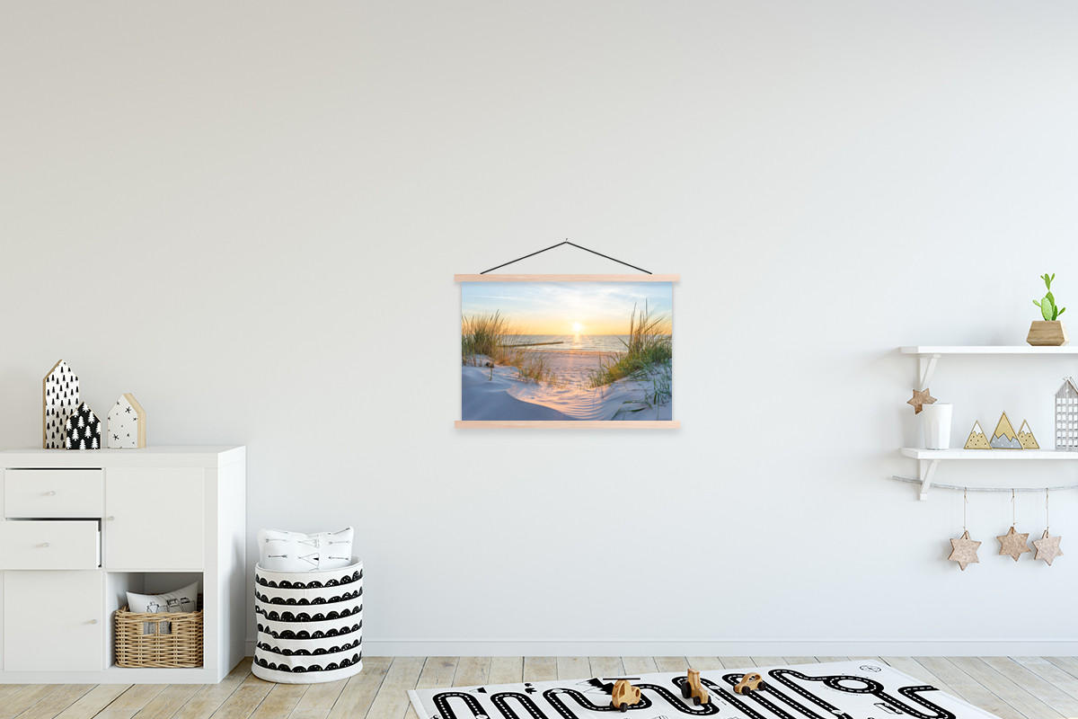 POSTER Strand - Sonne - Düne - Gras - Sand - Horizont 60x40 cm - Hellblau, Textil (60/40/0.15cm) - MuchoWow