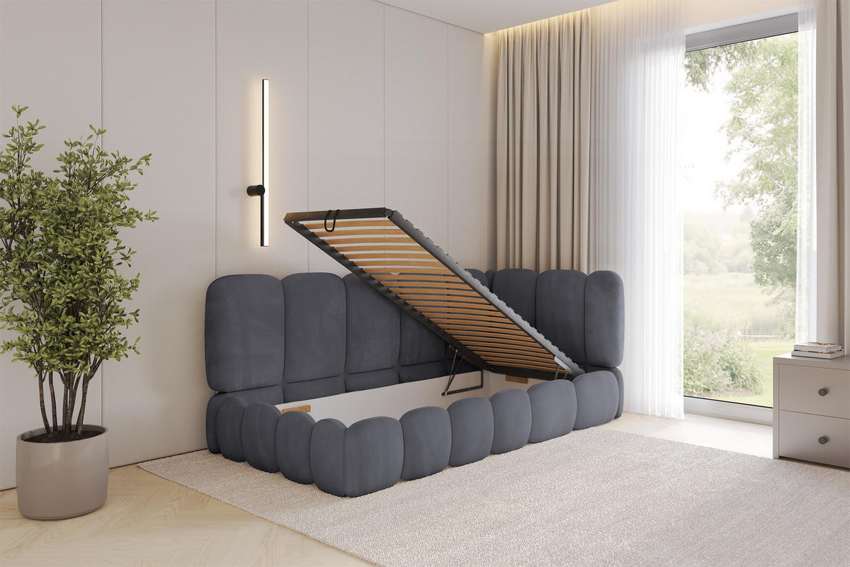 EINZELLBETT Jugendbett mit Bettkasten und Matratze H3/H4, Links - AVRY 80x200 Dunkelgrau - Dunkelgrau, Holzwerkstoff/Textil (80/200cm) - ALTDECOR