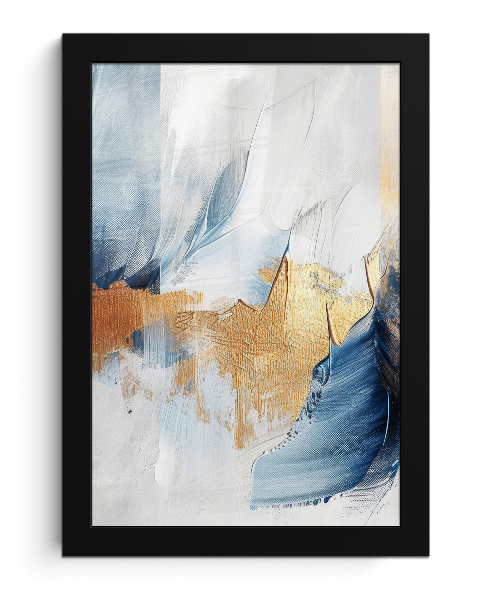 GERAHMTES BILD Gold - Blau - Aquarell - Kunst - Modern 20x30 cm - Hellblau, Papier (20/30cm) - MuchoWow
