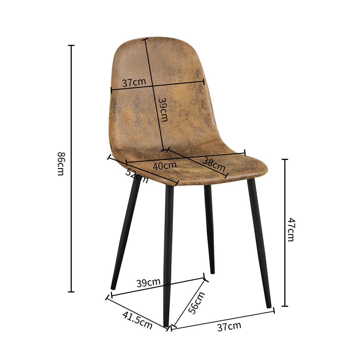 ESSZIMMER SET – 1 Tisch + 4 Stühle – Holzoptik & Wildleder - Braun, Holzwerkstoff/Metall (120/75/80cm) - Urban Meuble