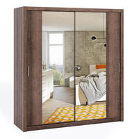 SCHIEBETÜRENSCHRANK Tamiza 200/215/62 mit Spiegel - Silberfarben/Braun, Holzwerkstoff/Kunststoff (200/215/62cm) - Ravio