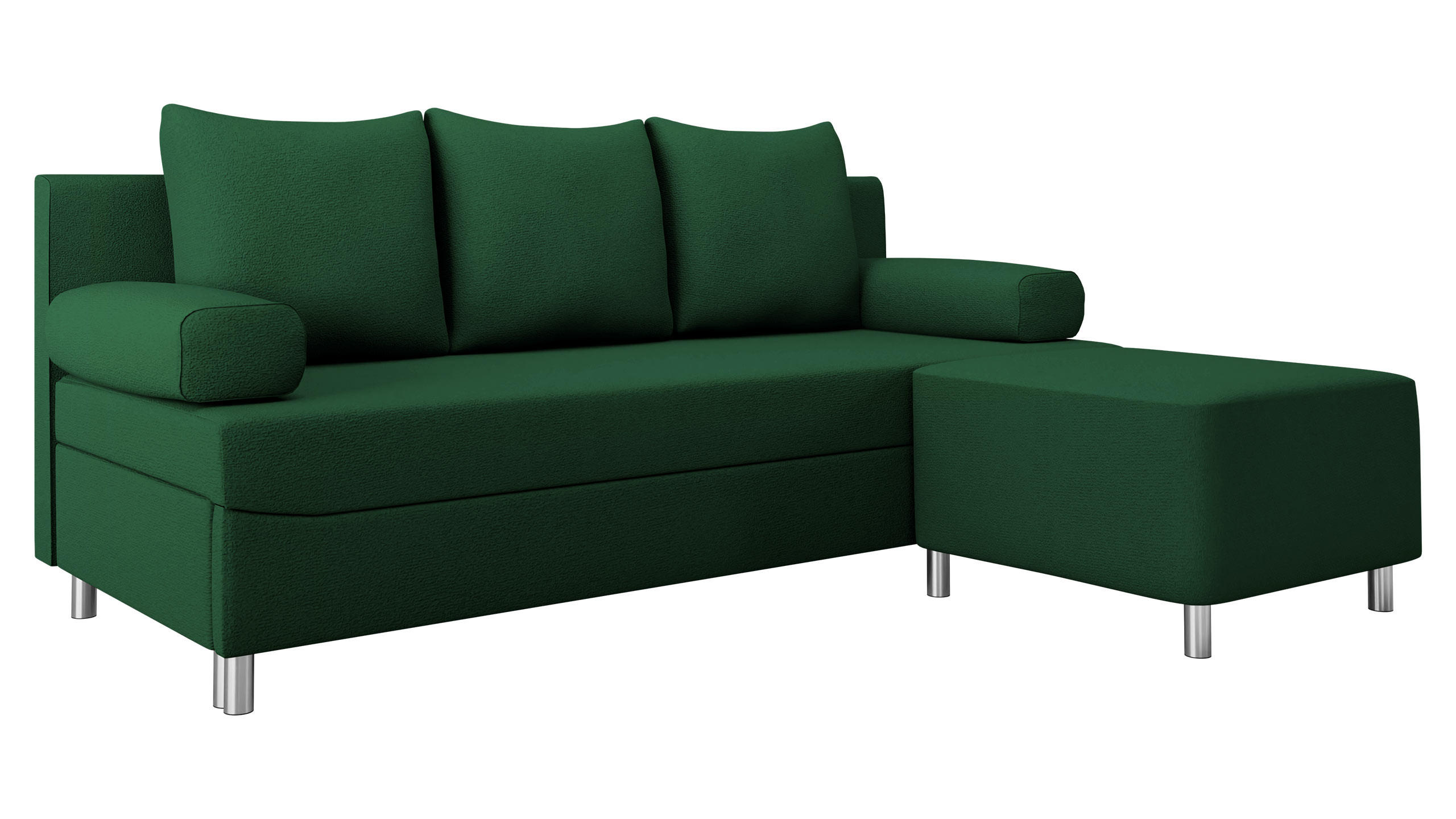 SCHLAFSOFA Dover mit Polsterhocker - Chromfarben/Grün, Holz/Kunststoff (192/80cm) - MIRJAN24