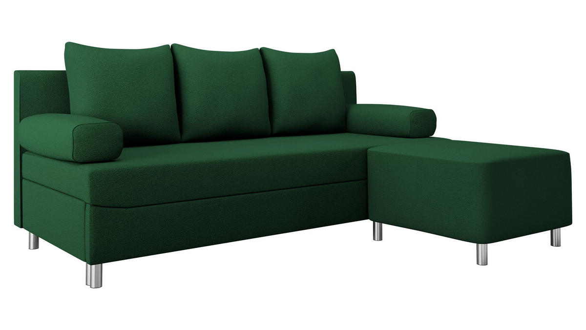 SCHLAFSOFA Dover mit Polsterhocker - Chromfarben/Grün, Holz/Kunststoff (192/80cm) - MIRJAN24