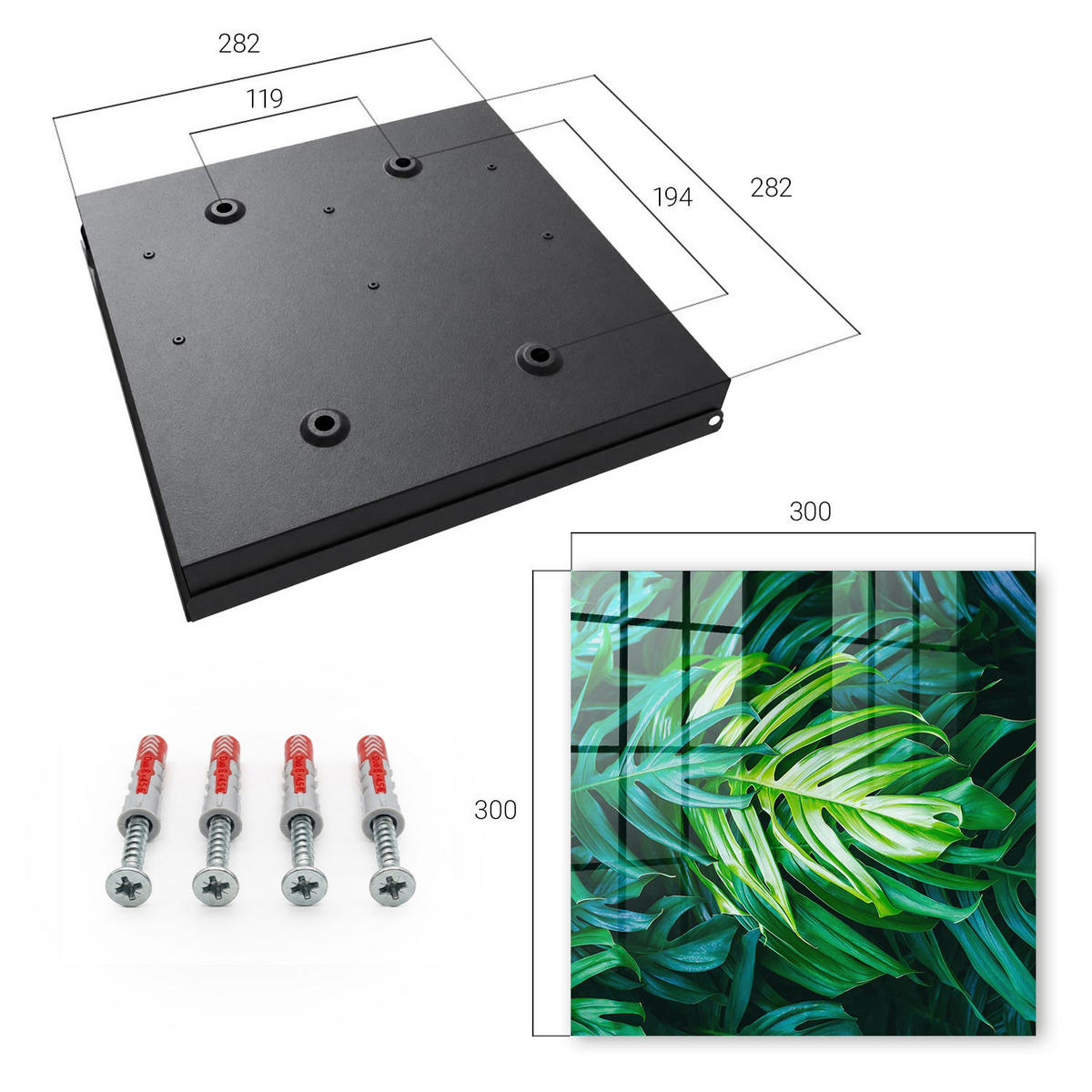 SCHLÜSSELBOX Schwarz 30x30 cm- Türöffnung nach rechts - Grüne Blätter - Grün, Metall (30/30/5cm) - TULUP