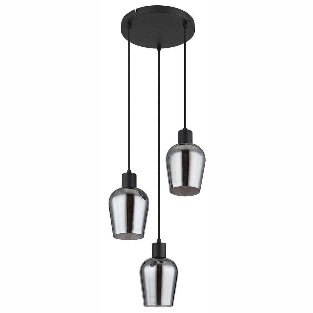 HÄNGELEUCHTE Glas Rauch Schwarz 3-Flammig - Schwarz, Glas (28.5/28.5/150cm) - Globo Lighting