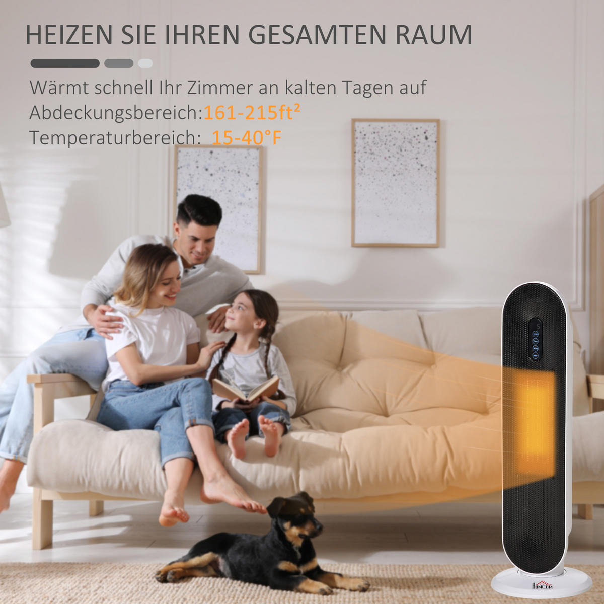 HEIZGERÄT Heizlüfter 2000W Heizturm mit Fernbedienung Oszillation Metall PP - Weiß, Kunststoff (21/63.5/21cm) - HOMCOM