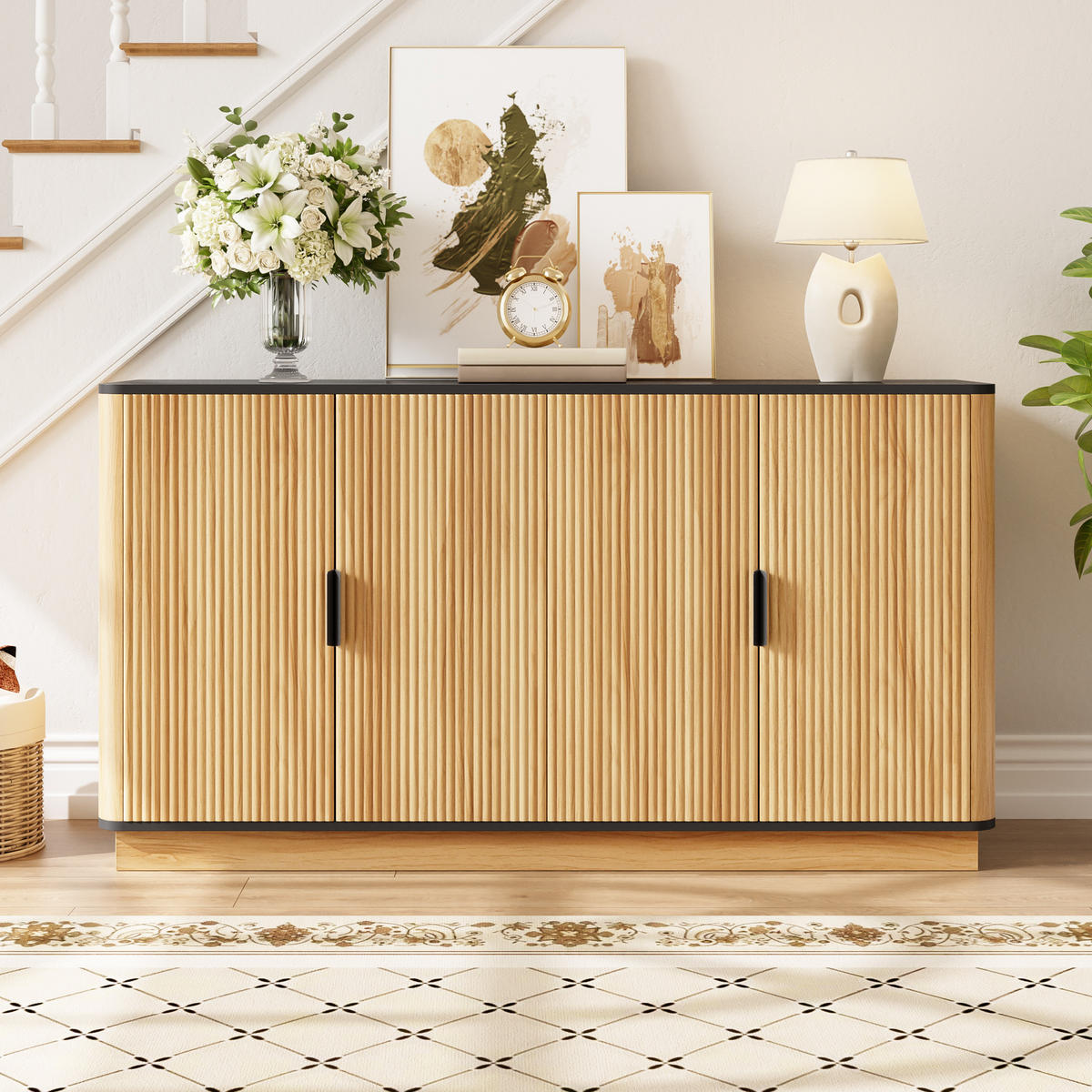 SIDEBOARD 4 Türen Riffelung Holzoptik Stauraum modern - Naturfarben, Holzwerkstoff (40/75/139cm) - FLIEKS