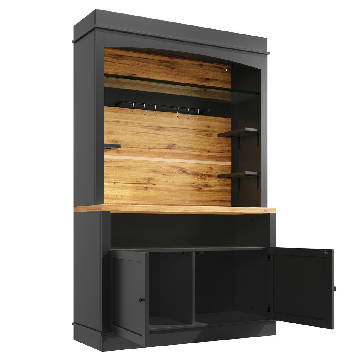 BUFFET 107/43/184 cm aus MDF und Metall mit LED-Beleuchtung Schwarz - Schwarz, Holzwerkstoff (107/184/43cm) - Modenvie